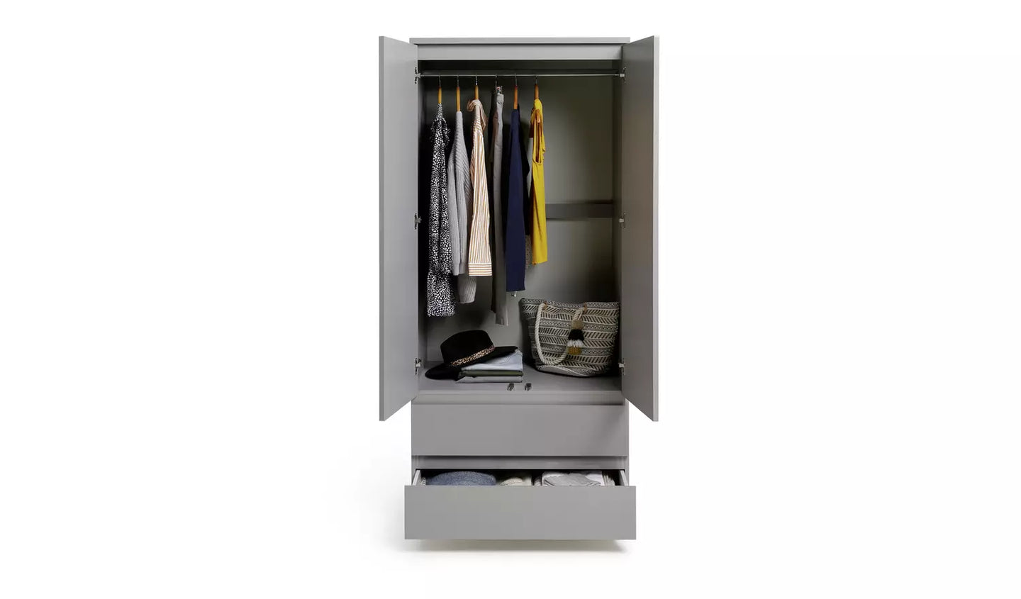 Habitat Jenson 2 Door 2 Drawer Wardrobe - Grey Gloss